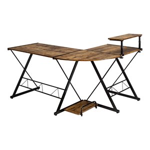 Costway 58''x44'' L-Shaped Computer Gaming Desk with Monitor Stand in Brown