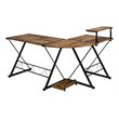 Costway 58''x44'' L-Shaped Computer Gaming Desk with Monitor Stand in Brown