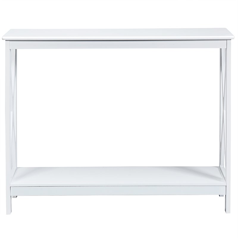 Costway 2-Tier X-Design Bookshelf Sofa Side Accent Console Table in White