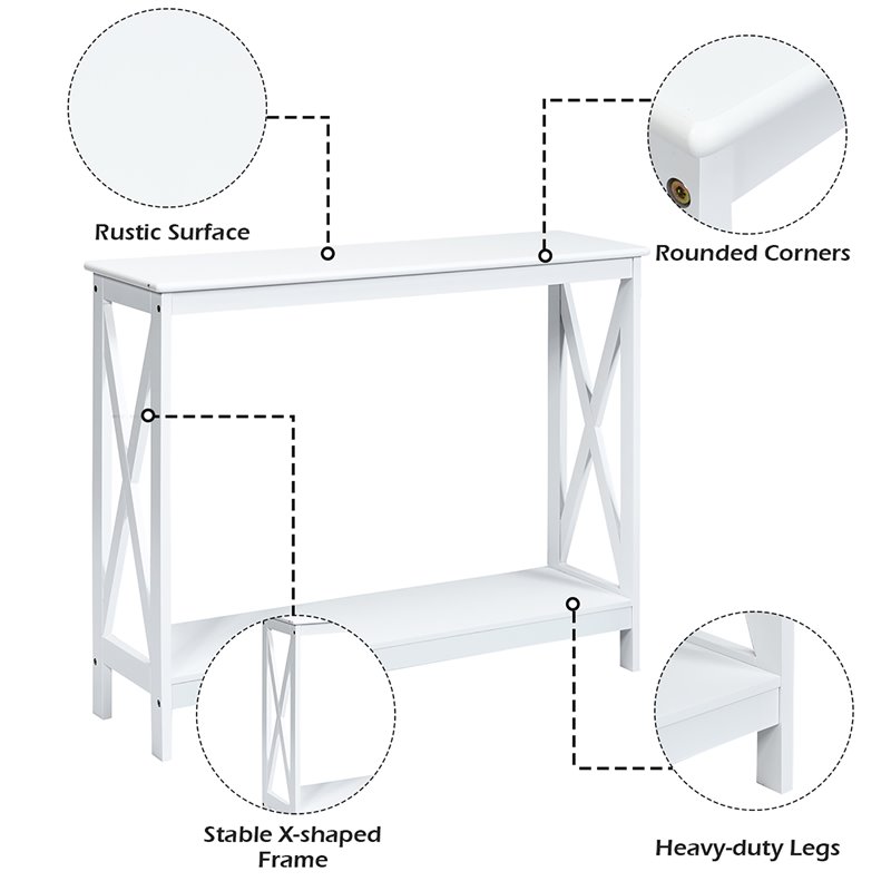 Costway 2-Tier X-Design Bookshelf Sofa Side Accent Console Table in White