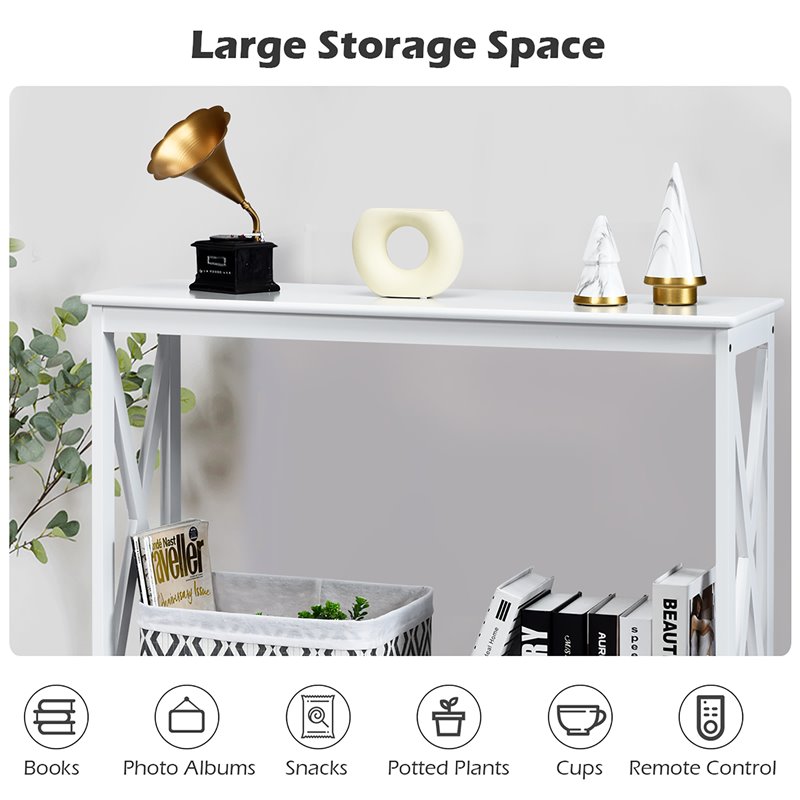 Costway 2-Tier X-Design Bookshelf Sofa Side Accent Console Table in White
