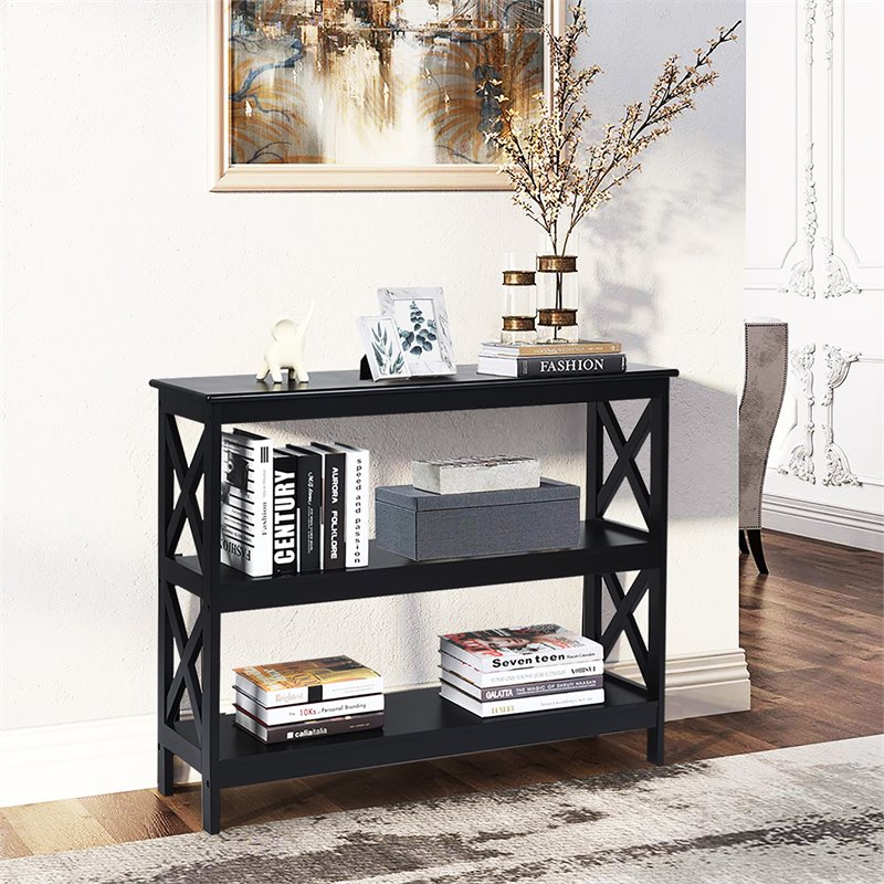 Costway 3-Tier X-Design Bookshelf Sofa Side Accent Console Table in Black