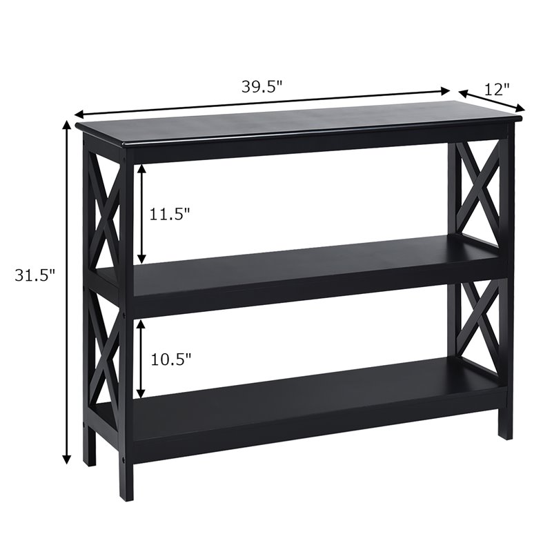 Costway 3-Tier X-Design Bookshelf Sofa Side Accent Console Table in Black