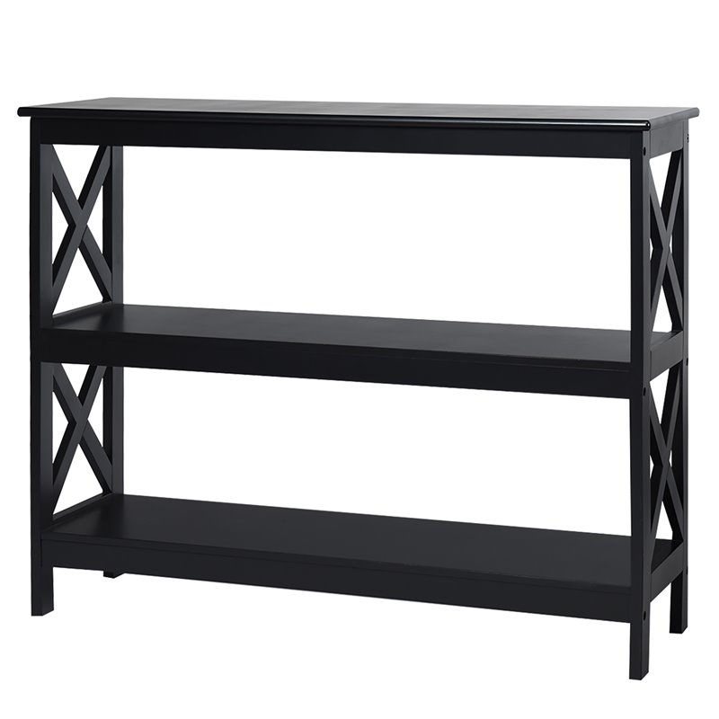 Costway 3-Tier X-Design Bookshelf Sofa Side Accent Console Table in Black