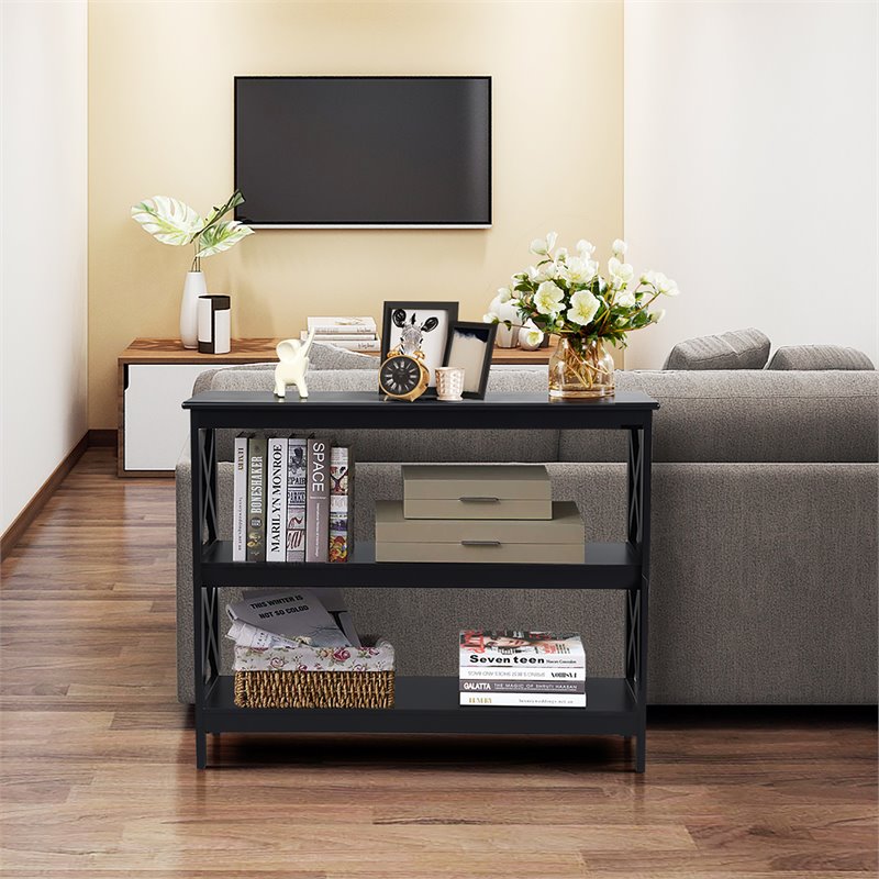 Costway 3-Tier X-Design Bookshelf Sofa Side Accent Console Table in Black