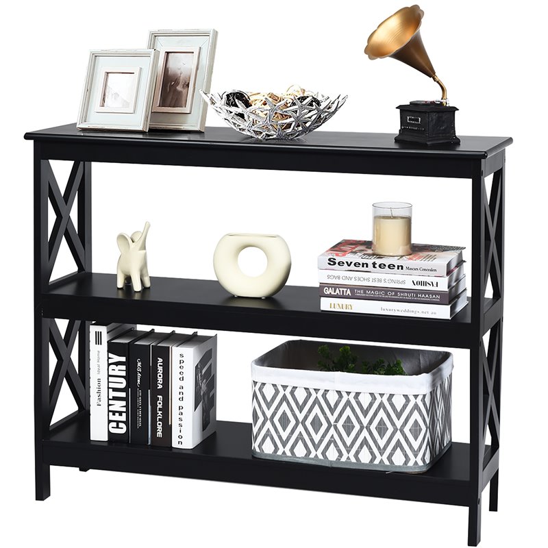 Costway 3-Tier X-Design Bookshelf Sofa Side Accent Console Table in Black