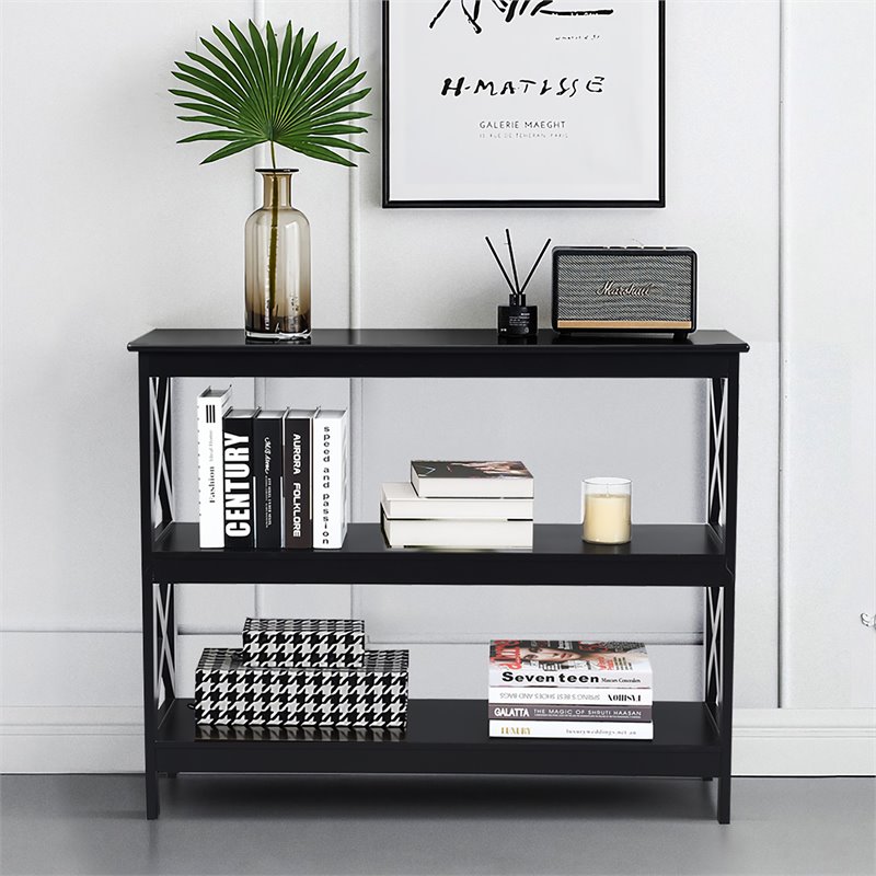 Costway 3-Tier X-Design Bookshelf Sofa Side Accent Console Table in Black