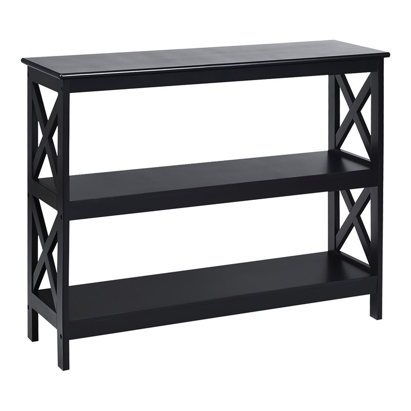 Costway 3-Tier X-Design Bookshelf Sofa Side Accent Console Table in Black