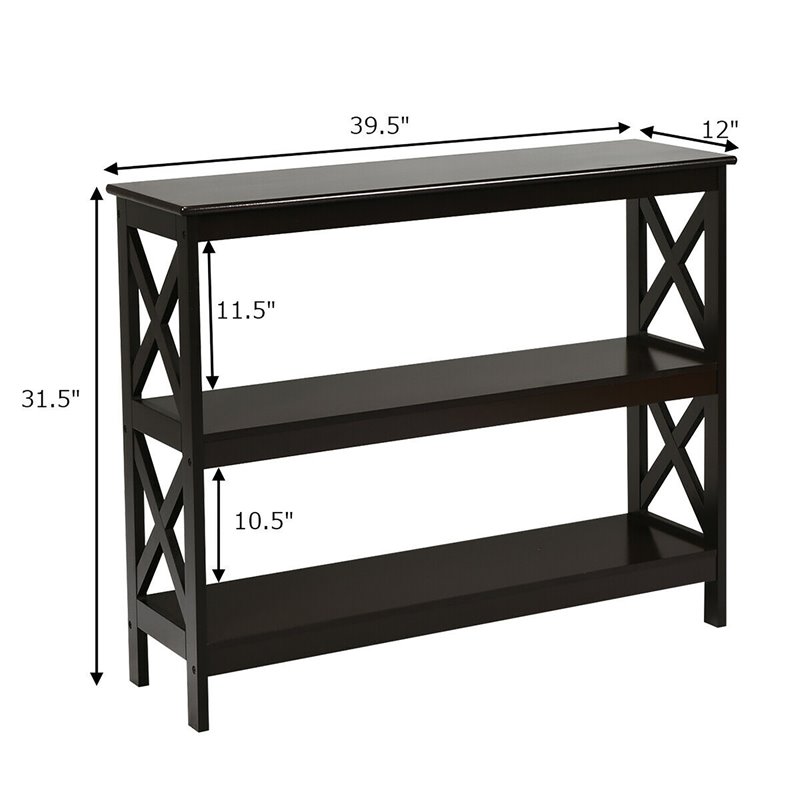 Costway 3-Tier X-Design Bookshelf Sofa Side Accent Console Table in Espresso