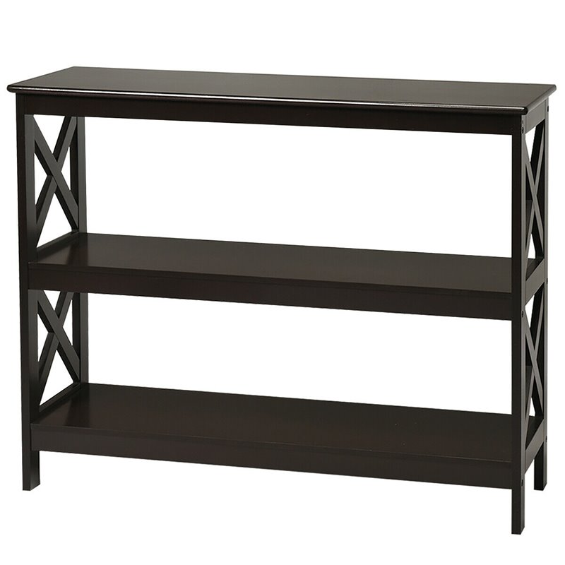 Costway 3-Tier X-Design Bookshelf Sofa Side Accent Console Table in Espresso