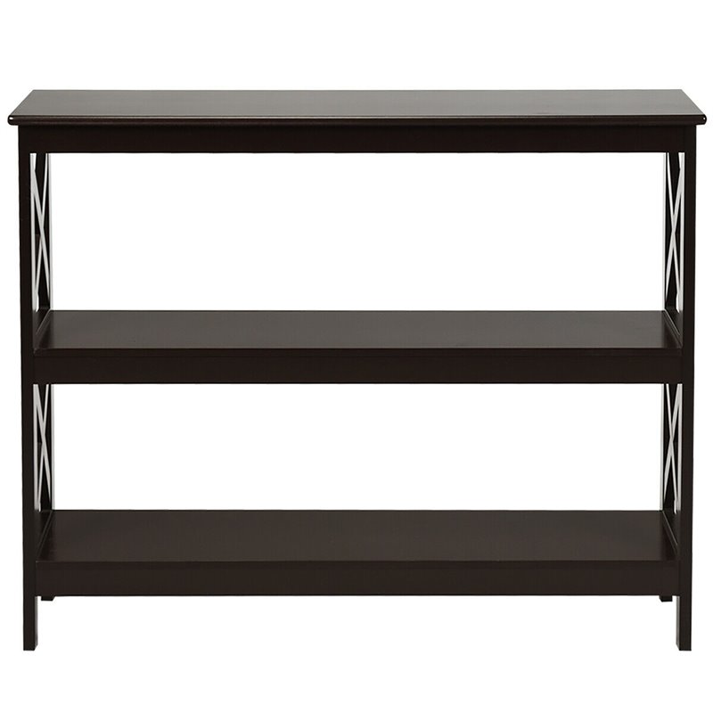 Costway 3-Tier X-Design Bookshelf Sofa Side Accent Console Table in Espresso