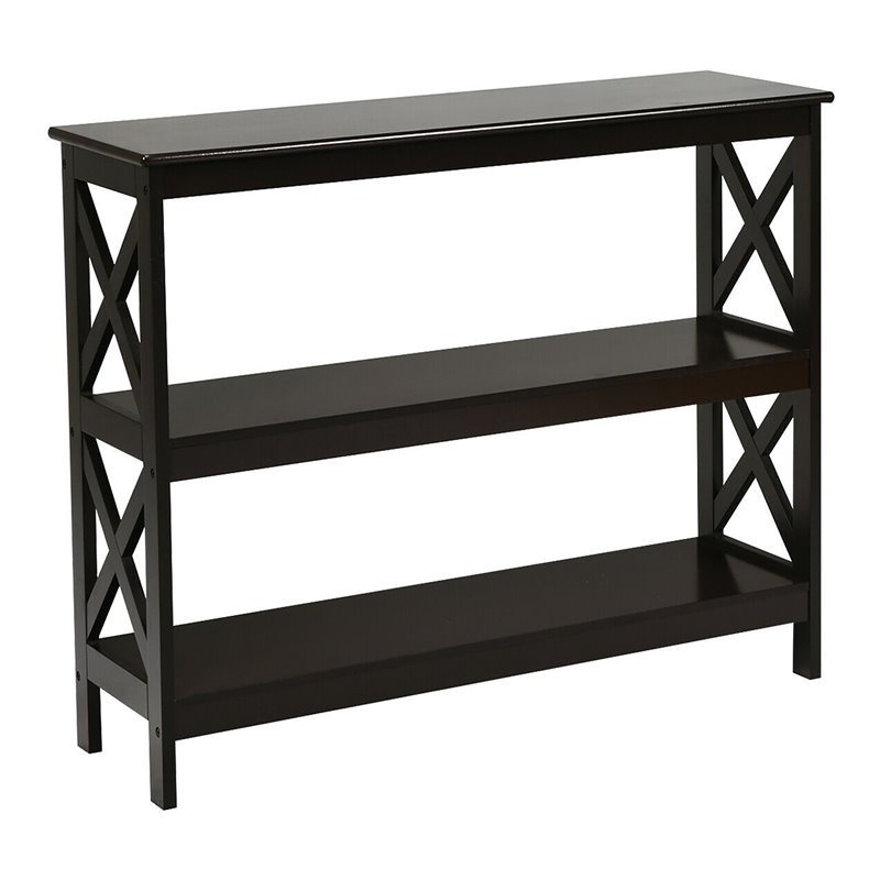 Costway 3-Tier X-Design Bookshelf Sofa Side Accent Console Table in Espresso