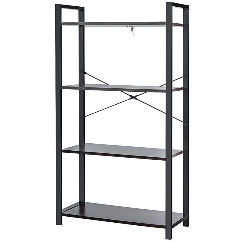 Costway 4-tier Contemporary Particle Board and Iron Bookshelf in Rustic Black