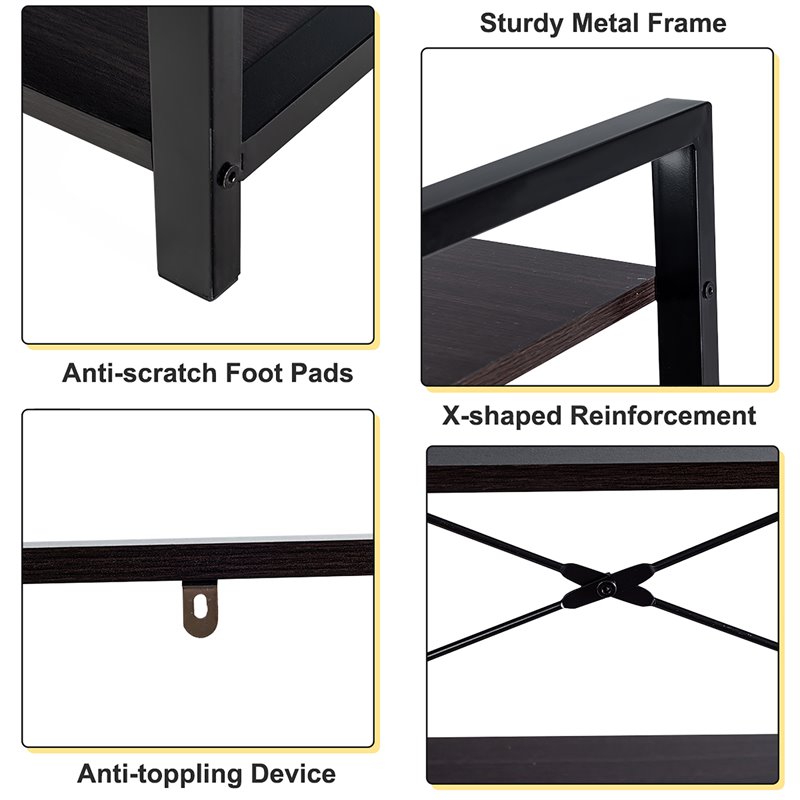 Costway 4-tier Contemporary Particle Board and Iron Bookshelf in Rustic Black