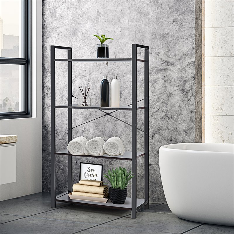 Costway 4-tier Contemporary Particle Board and Iron Bookshelf in Rustic Black