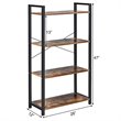 Costway 4-tier Contemporary Particle Board and Iron Bookshelf in Rustic Brown
