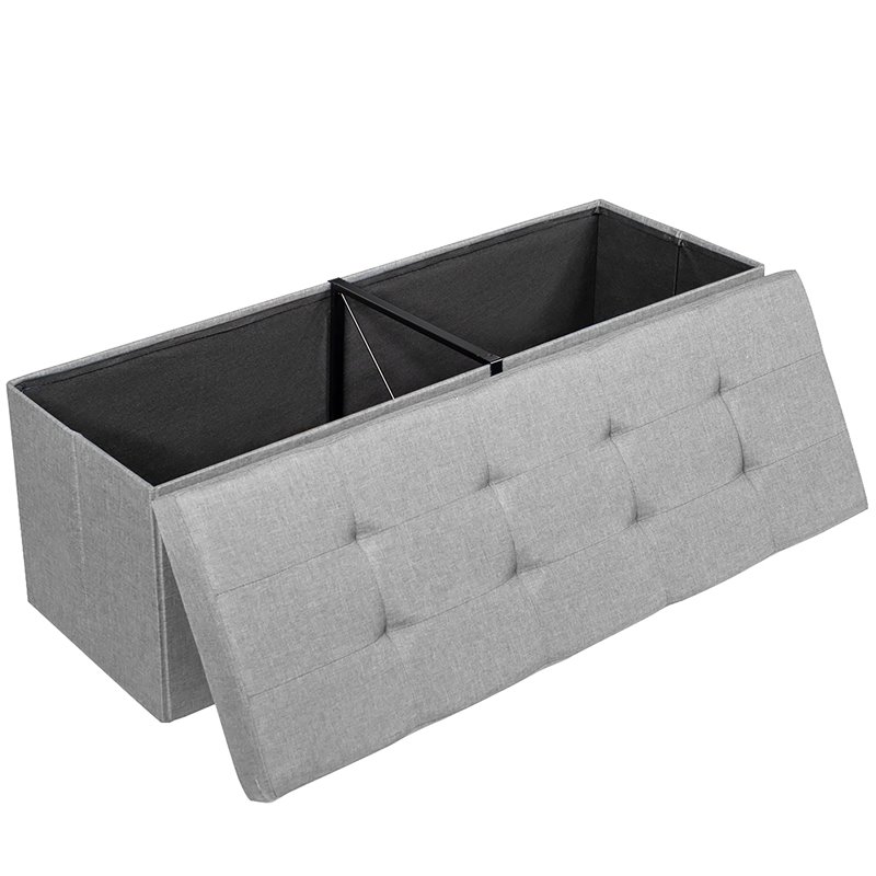 Costway Fabric and MDF Folding Storage Bench with Metal Divider in Light Gray