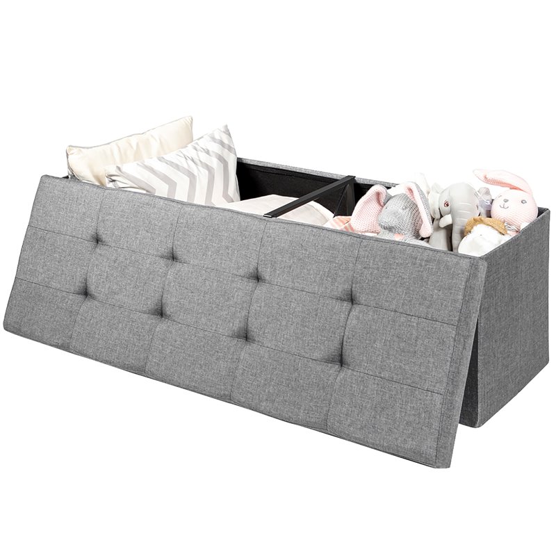 Costway Fabric and MDF Folding Storage Bench with Metal Divider in Light Gray