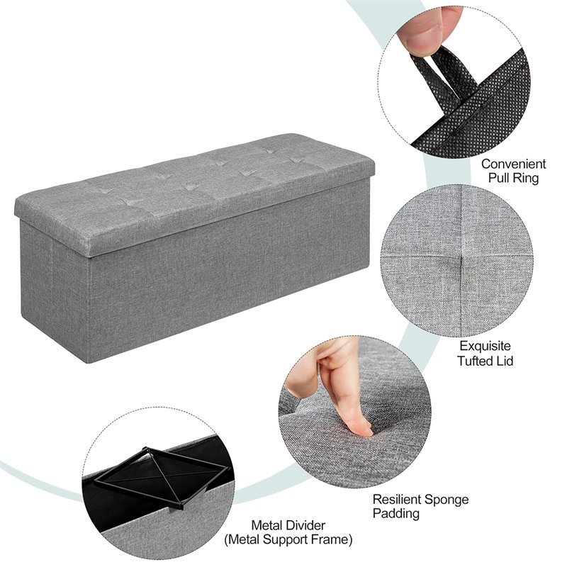 Costway Fabric and MDF Folding Storage Bench with Metal Divider in Light Gray