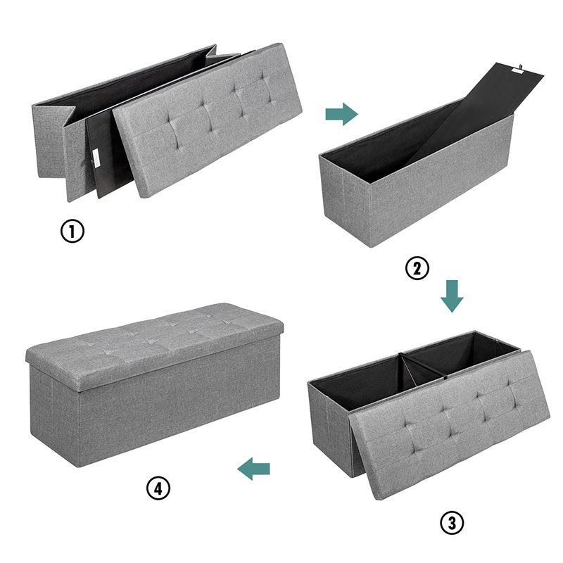 Costway Fabric and MDF Folding Storage Bench with Metal Divider in Light Gray