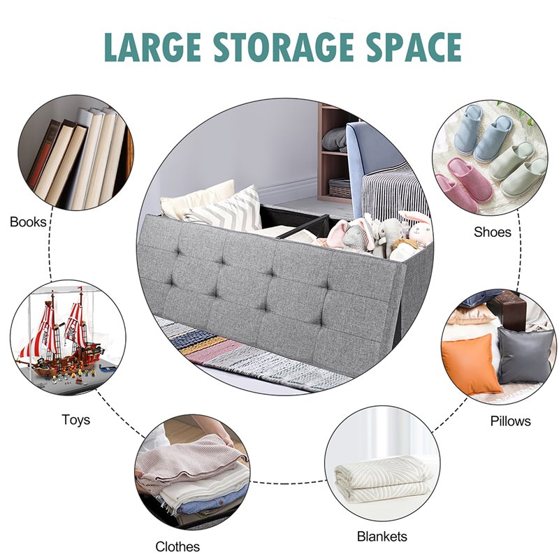 Costway Fabric and MDF Folding Storage Bench with Metal Divider in Light Gray