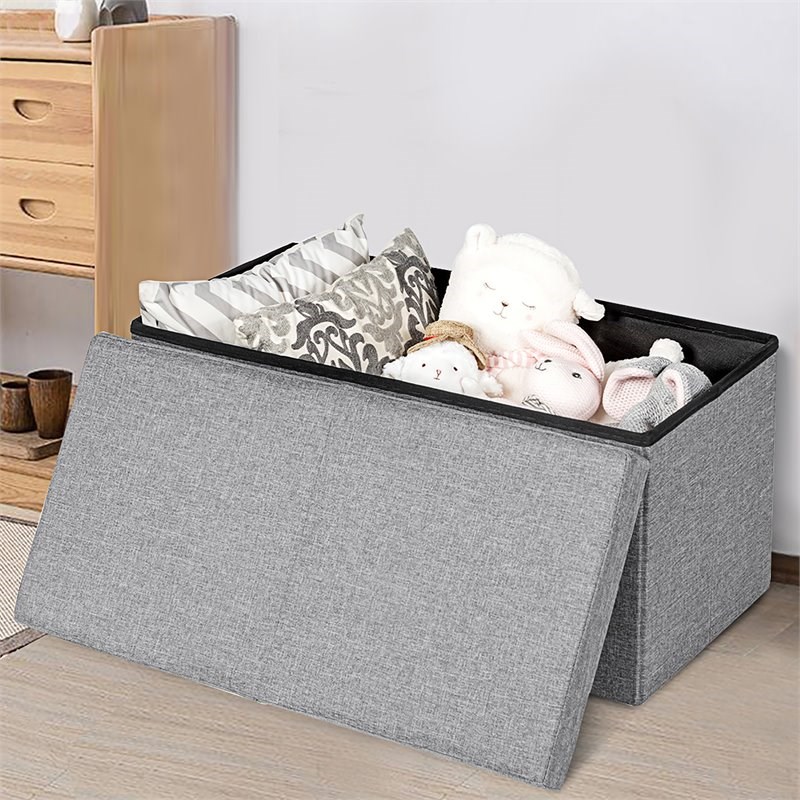 Costway 30'' Folding Storage Ottoman with Lift Top/Bedroom Bench in Light Gray