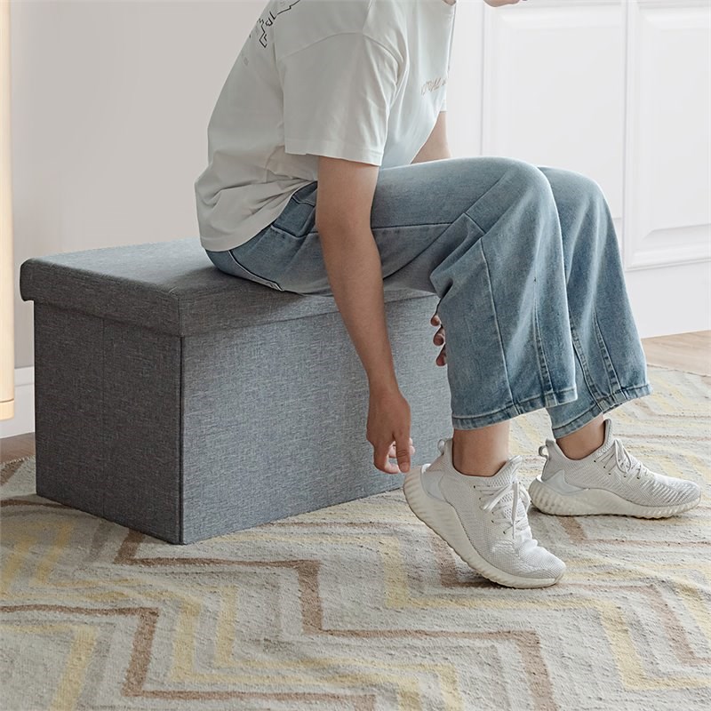Costway 30'' Folding Storage Ottoman with Lift Top/Bedroom Bench in Light Gray