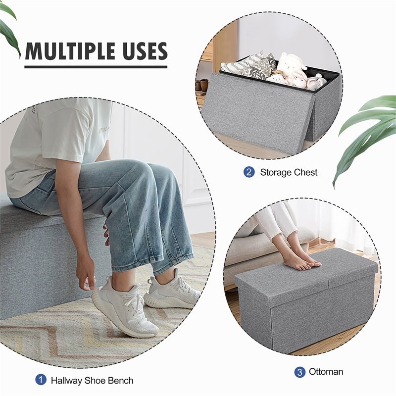 Costway 30'' Folding Storage Ottoman with Lift Top/Bedroom Bench in Light Gray