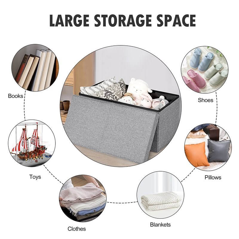 Costway 30'' Folding Storage Ottoman with Lift Top/Bedroom Bench in Light Gray