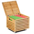 Costway Bamboo Rolling Storage Organizer Office Box in Natural