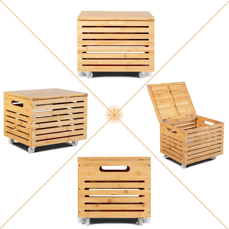 Costway Bamboo Rolling Storage Organizer Office Box in Natural