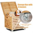Costway Bamboo Rolling Storage Organizer Office Box in Natural