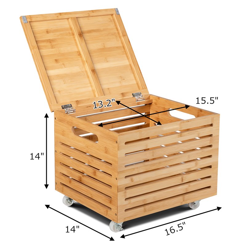 Costway Bamboo Rolling Storage Organizer Office Box in Natural