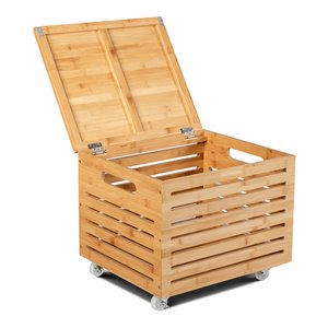 Costway Bamboo Rolling Storage Organizer Office Box in Natural