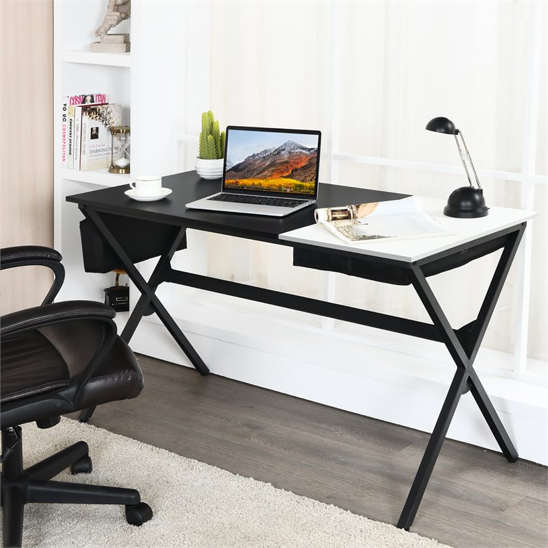 Costway Contemporary Wood Computer Desk with Drawer & Storage Bag in Black