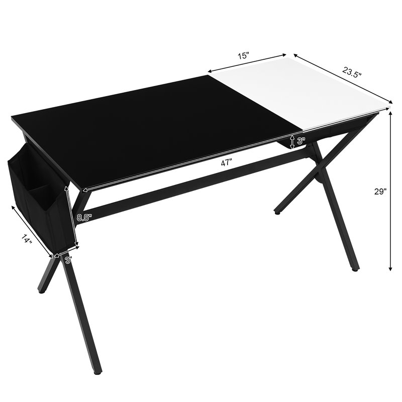 Costway Contemporary Wood Computer Desk with Drawer & Storage Bag in Black