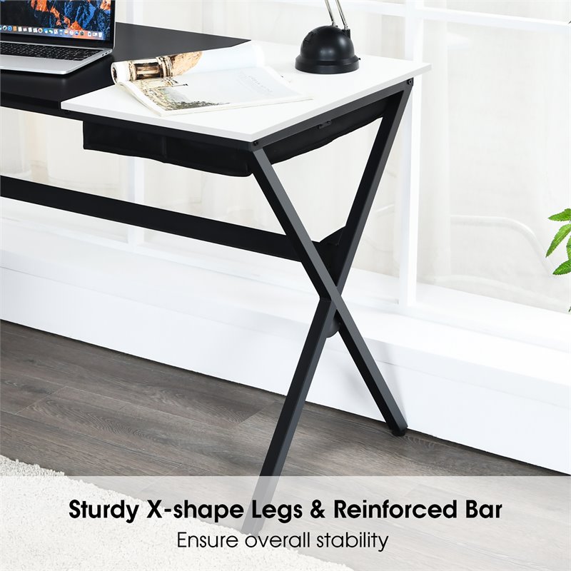 Costway Contemporary Wood Computer Desk with Drawer & Storage Bag in Black
