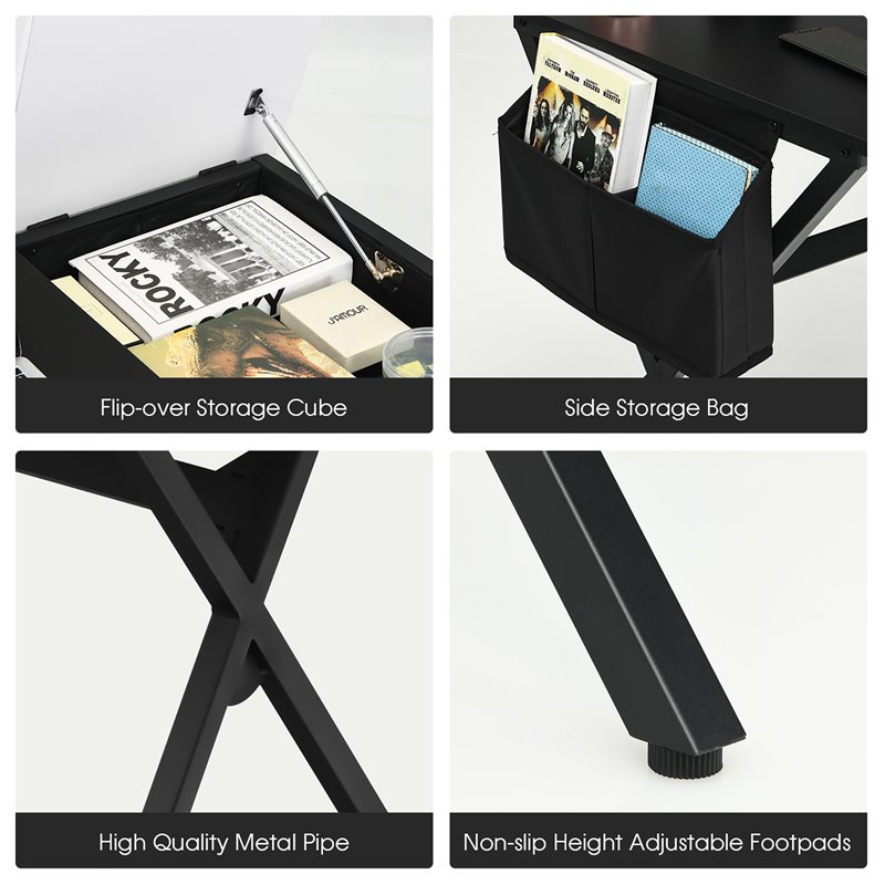 Costway Contemporary Wood Computer Desk with Drawer & Storage Bag in Black
