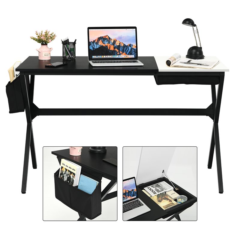 Costway Contemporary Wood Computer Desk with Drawer & Storage Bag in Black