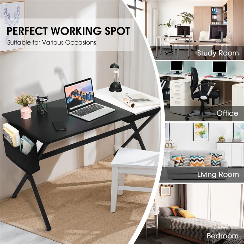 Costway Contemporary Wood Computer Desk with Drawer & Storage Bag in Black