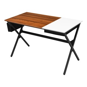 Costway Contemporary Wood Computer Desk with Drawer & Storage Bag in Walnut