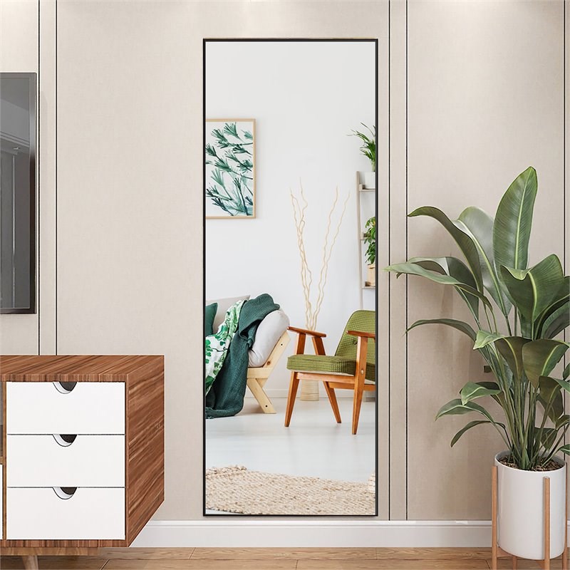 Costway 59'' Full Body Aluminum Frame Leaning Hanging Dressing Mirror in Black