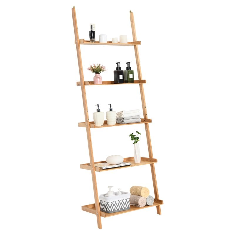 Costway 5-Tier Storage Display Plant Stand Ladder Bookshelf in Natural