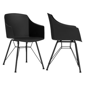 Costway Plastic and Iron Dining Chair with Curved Backrest in Black (Set of 2)