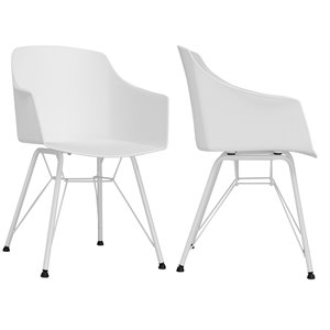 Costway Plastic and Iron Dining Chair with Curved Backrest in White (Set of 2)