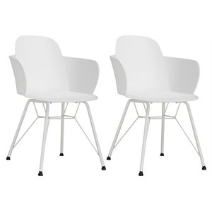Costway Plastic and Iron Dining Chair with Petal-Shape Seat in White (Set of 2)
