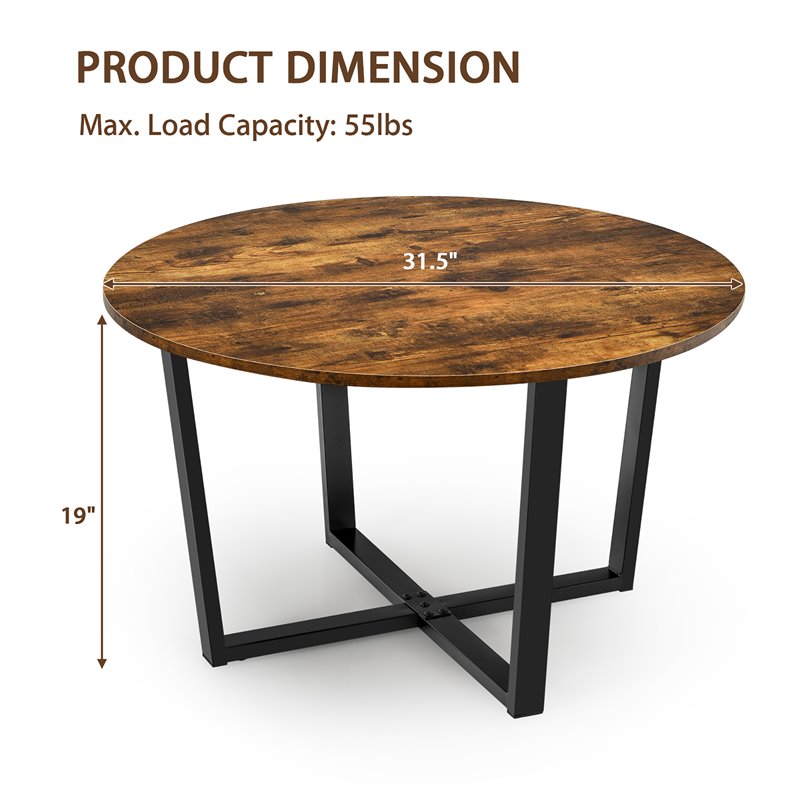 Costway Round Industrial Cocktail Side Coffee Table with Metal Frame in Brown
