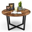 Costway Round Industrial Cocktail Side Coffee Table with Metal Frame in Brown