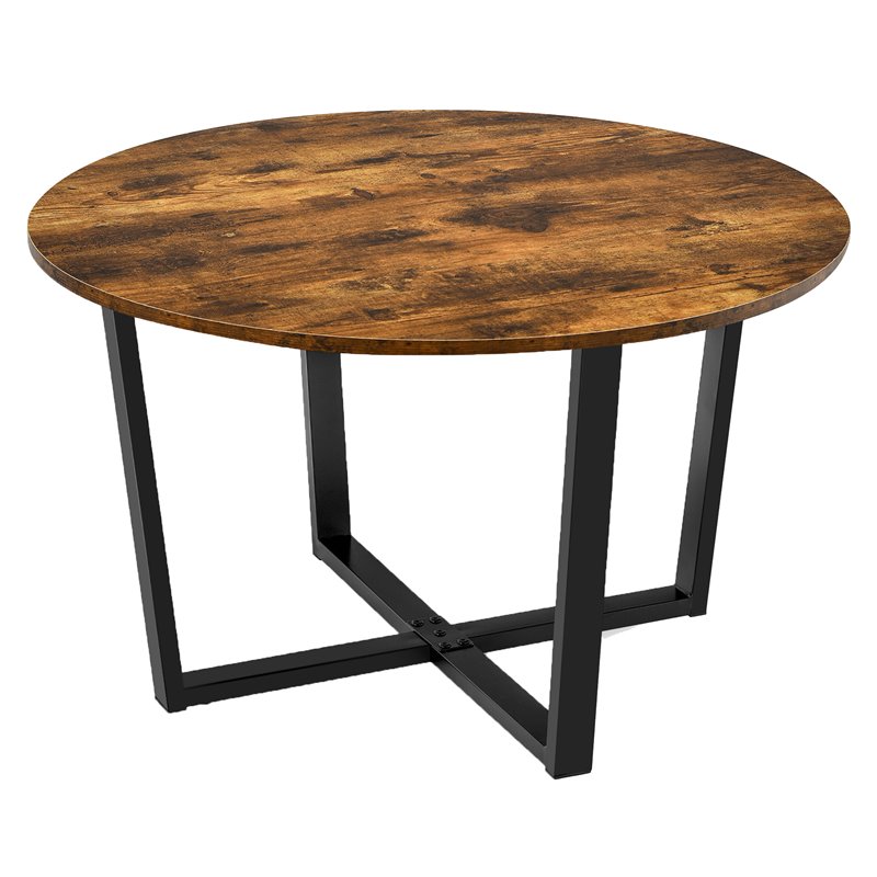 Costway Round Industrial Cocktail Side Coffee Table with Metal Frame in Brown
