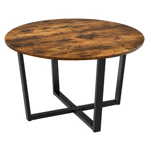 Costway Round Industrial Cocktail Side Coffee Table with Metal Frame in Brown